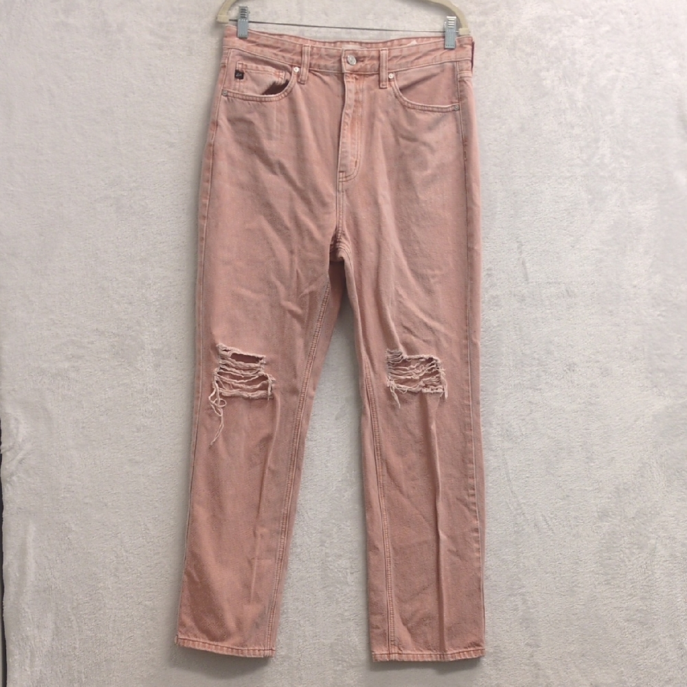 KanCan Junior's Dusty Pink Distressed High Rise Straight Leg‎ Jeans Size 9